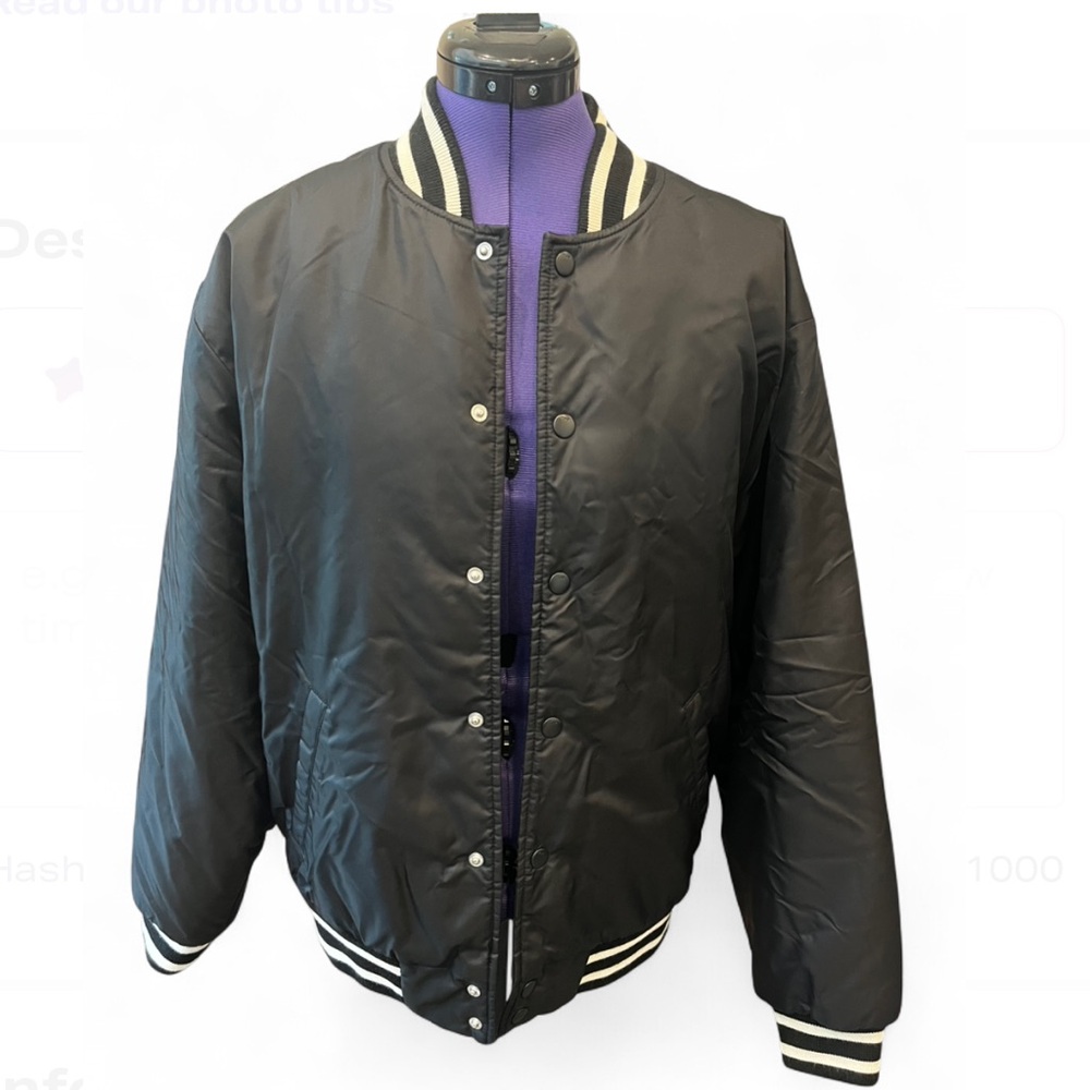 Aritzia TNA Womens Medium Bomber Stadium Jacket Black Satin Varsity Y2K - Picture 3 of 10